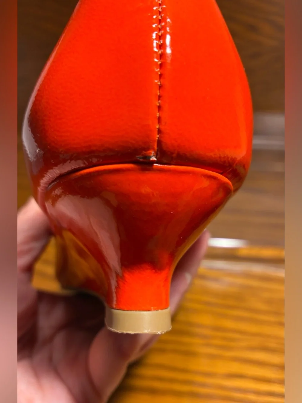 ELIE TAHARI Orange Patent Leather Scalloped Collar Demi Wedge Heels EU 37.5 US 7